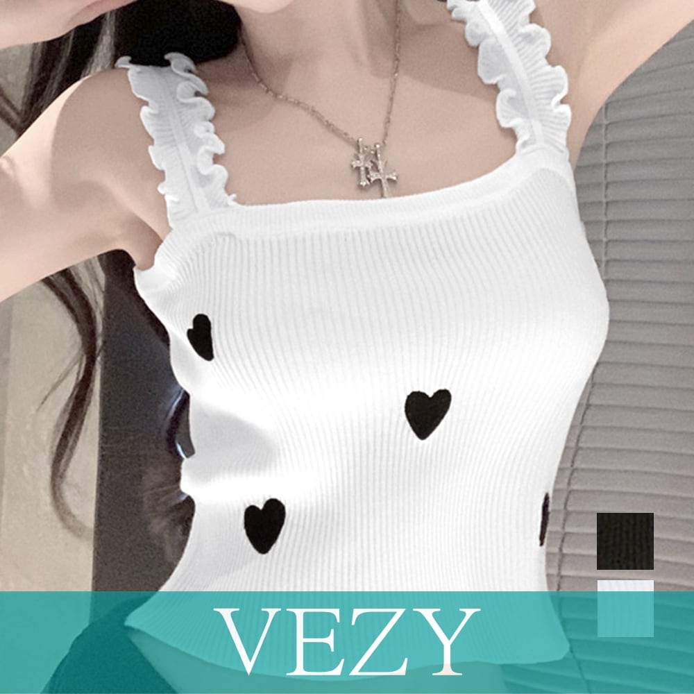 heart2hearts IAN着用 タンクトップ キャミソール タンクトップ 韓国風夏服 ハート柄キャミ キャミソール サマーニット