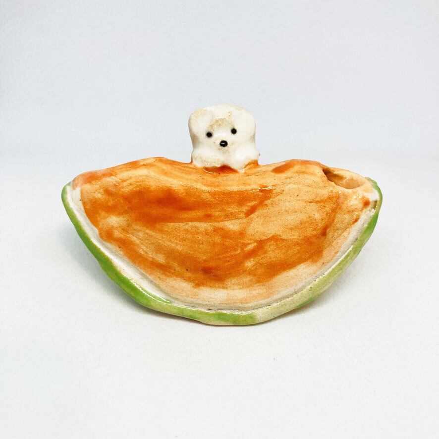 しろくまメロンのお香たて/ すずきたまみ / 陶芸作品