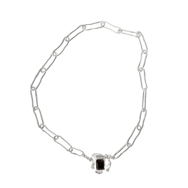 [N006]Silver 925 Totemic frame chain necklace(Smoky Quartz)