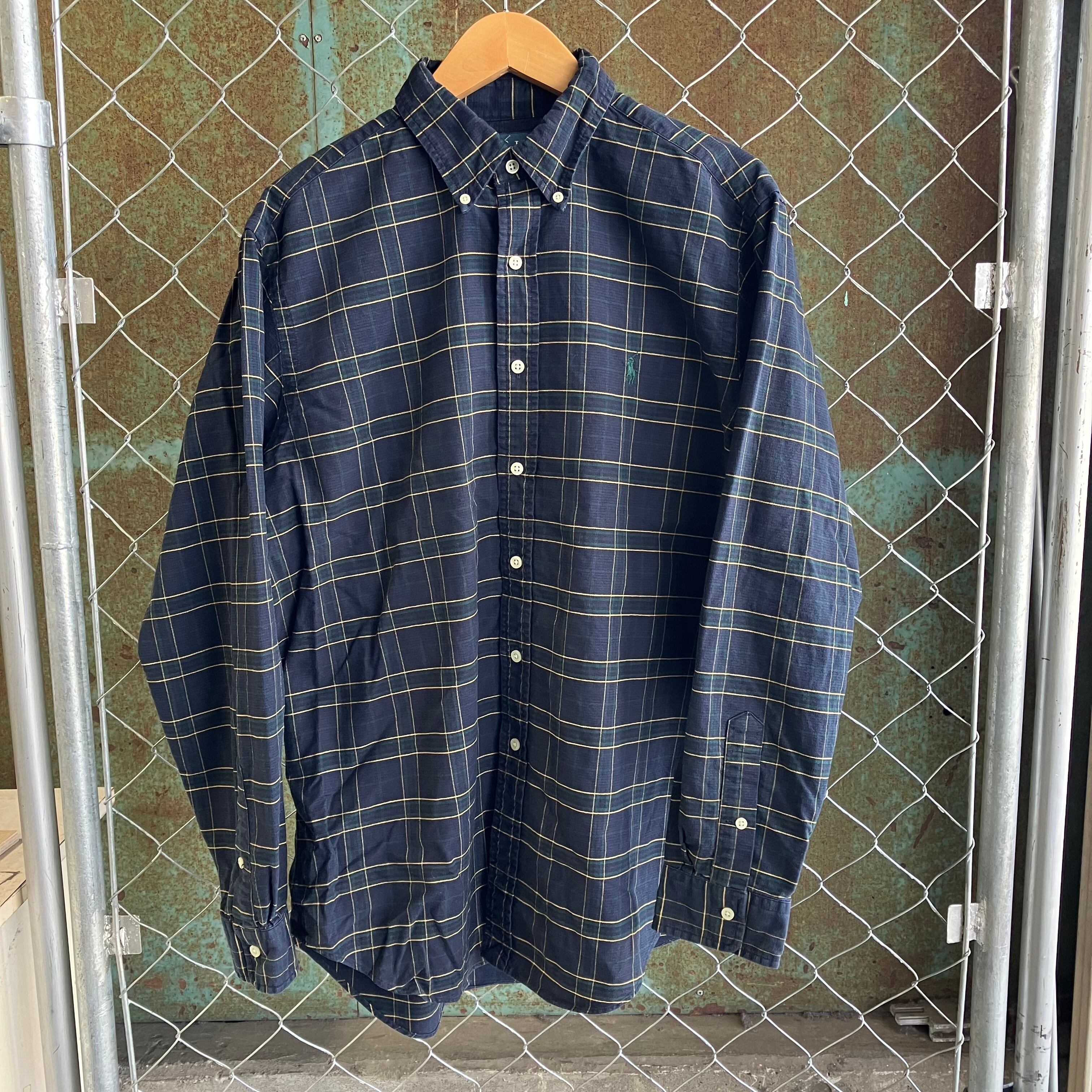 90s Ralph Lauren ポロプレイヤーロゴ チェック（ネイビー×グリーン 