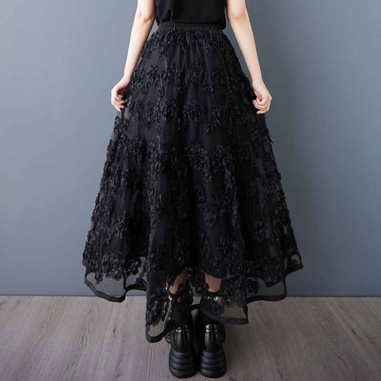 カットワークレース アシンメトリー スカート 00108