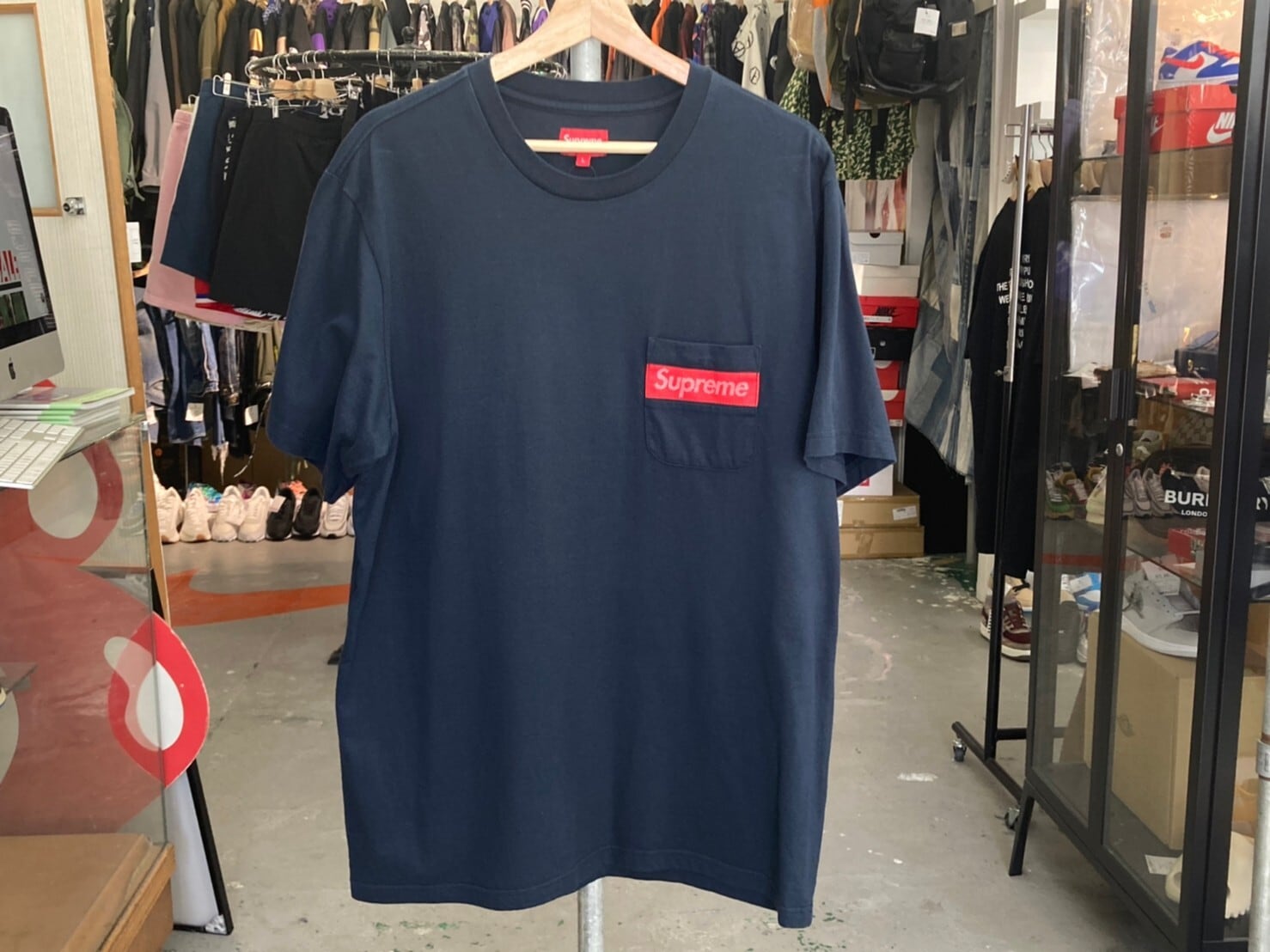 Supreme MESH STRIPE POCKET TEE LARGE NAVY 16697 | BRAND BUYERS OSAKA