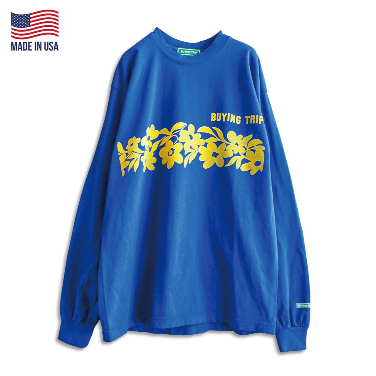 【BUYING TRIP】"Flower" Garment Dye Long Sleeve T-shirt (ROYAL BLUE DYED)