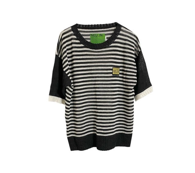 NEU_IN 23SS Stripe knitted linen t shirt