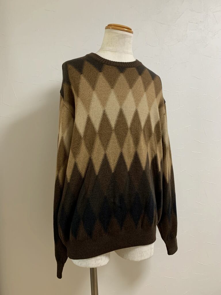 1980～90's Gradation Knitting Pattern Crew Neck Sweater