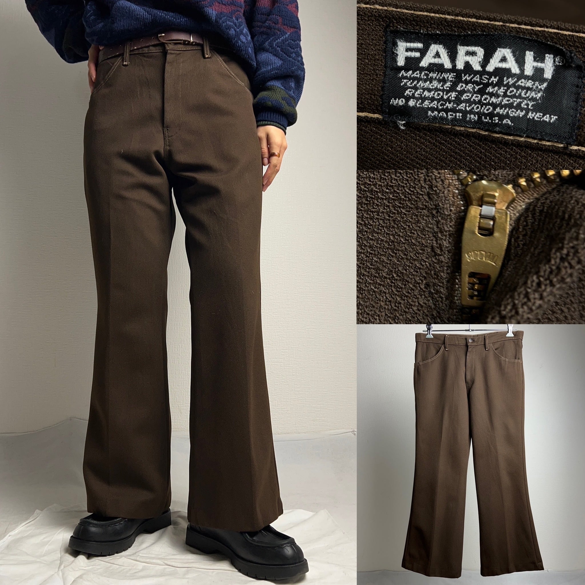 70's~80's FARAH Flare Slacks USA製 W35 70年代 80年代 フレアスラックス ブラウン  フレアパンツ【1000A343】【送料無料】