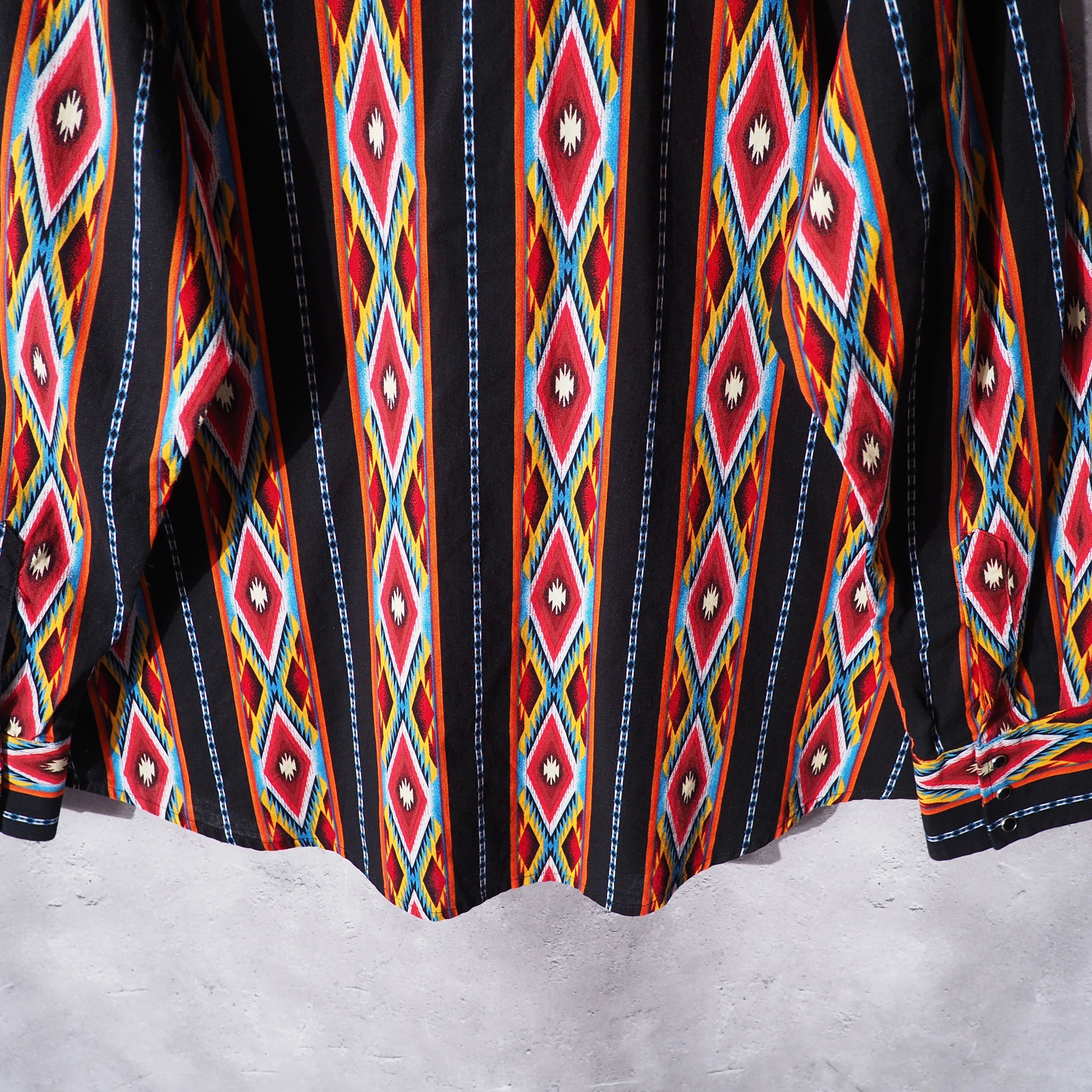 ” Wrangler ” ethnic stripe pattern vintage loose silhouette western shirt