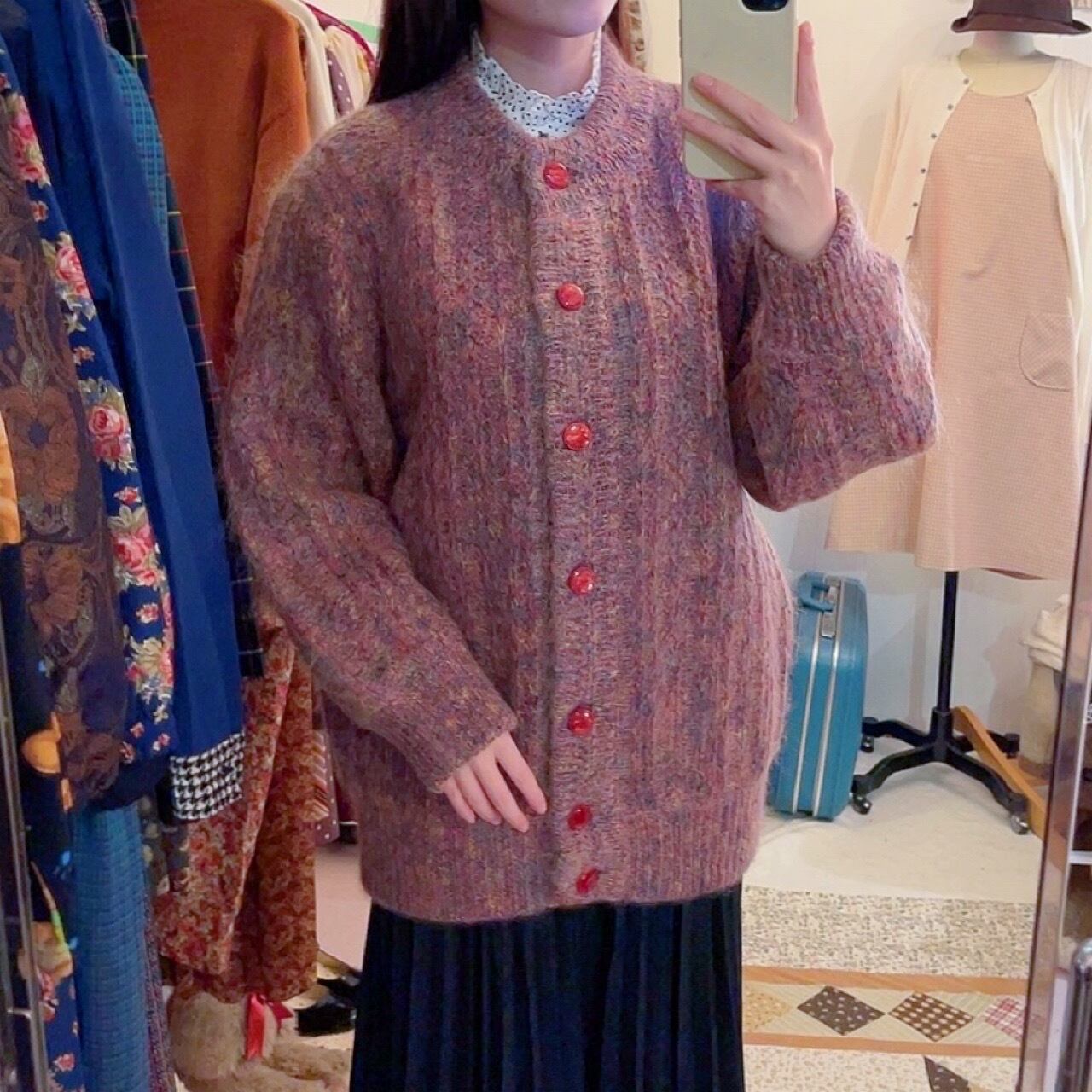 pink mix yarn liner knit cardigan