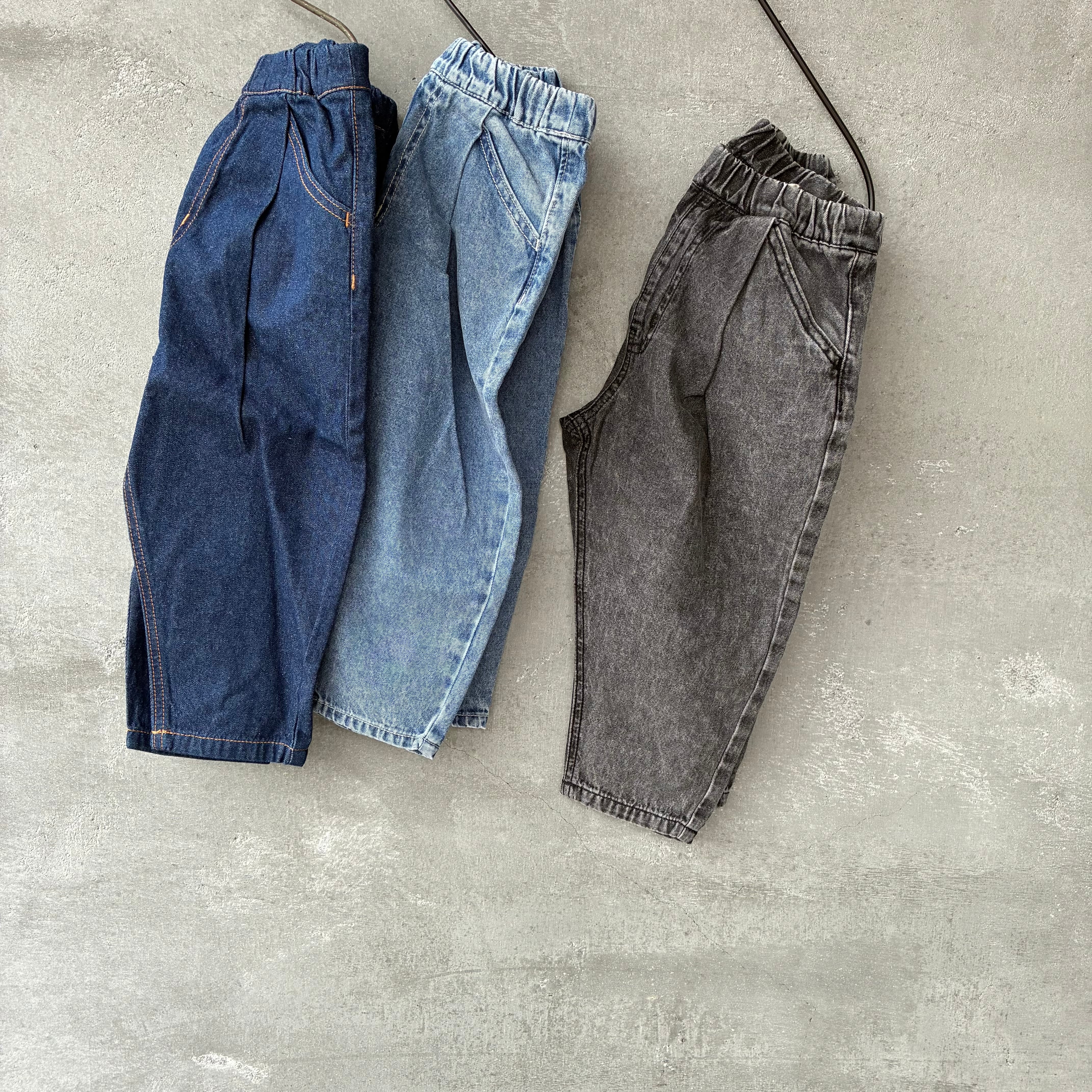 【即納】O&G デニムテーパードタックパンツ 150~160