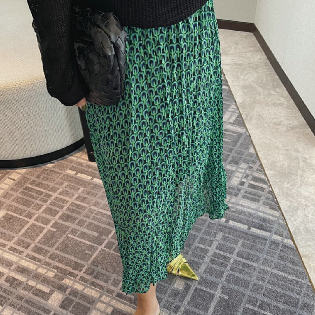 総柄プリント フレア ミディ丈 スカート 00600