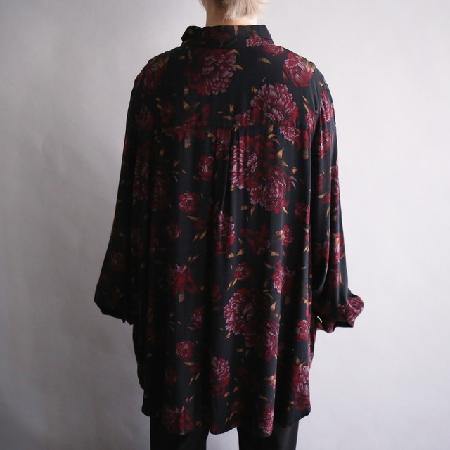 dark flower pattern over size rayon shirt