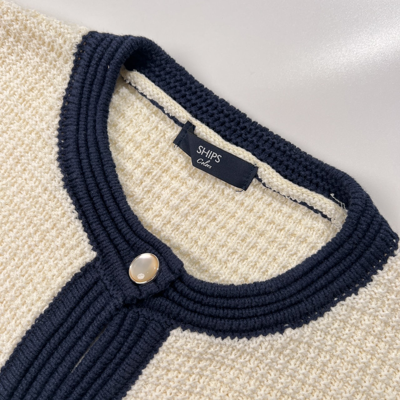 SHIPS COLORS シップス カラーズ コットンニット カーディガン サイズ ONE SIZE /アイボリー×ネイビー