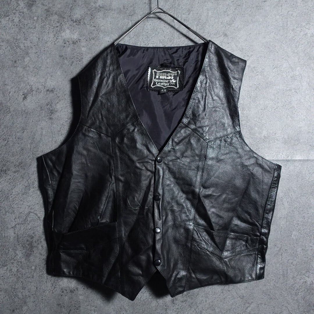 Black Western Real Leather Vest