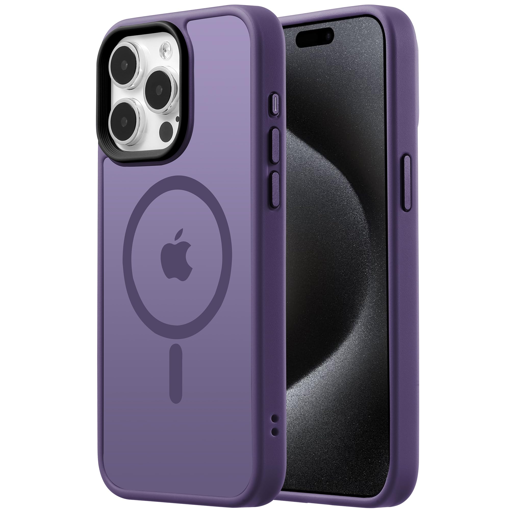 【米軍規格・MagSafe対応】Gtsoho iPhone 15 Pro ケース 用 ケース 半透明 マグネット搭載 ワイヤレス充電 耐衝撃 耐久性 全面保護 黄ばみなし ストラップホール付き イフォン 15 Pro 用 カバー マグセーフ対応 ダークパープル