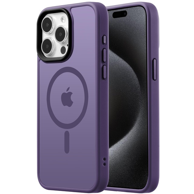【米軍規格・MagSafe対応】Gtsoho iPhone 15 Pro ケース 用 ケース 半透明 マグネット搭載 ワイヤレス充電 耐衝撃 耐久性 全面保護 黄ばみなし ストラップホール付き イフォン 15 Pro 用 カバー マグセーフ対応 ダークパープル