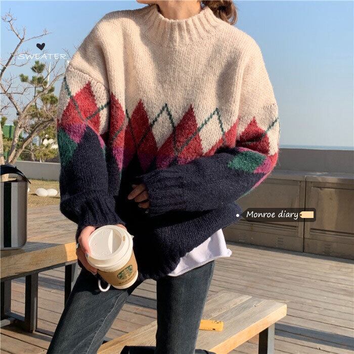 スタンダードスタイルセーター ルーズニットウィンタートップス レトロ 冬物 モンロー14582405350