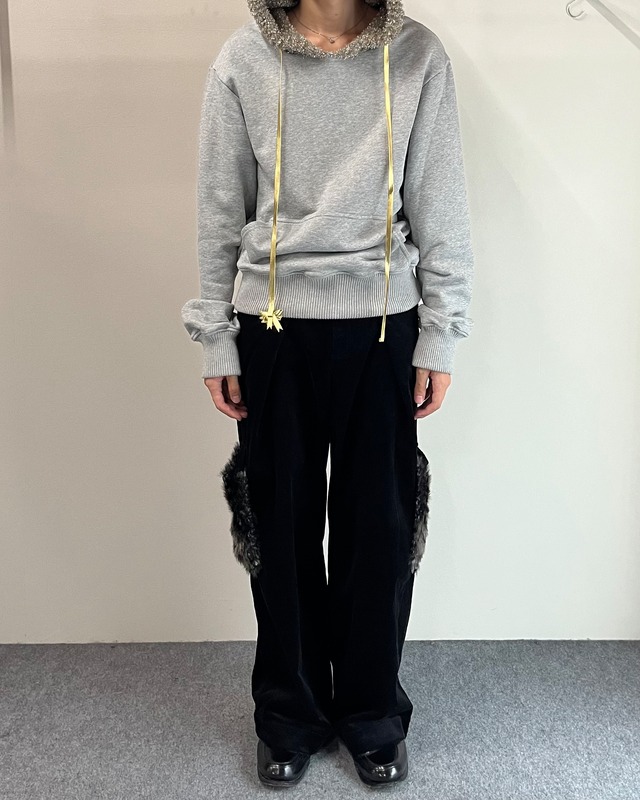 【26/AW Oscar Ouyang】Grey/Golden knit sparkly sleeping hat hoodie