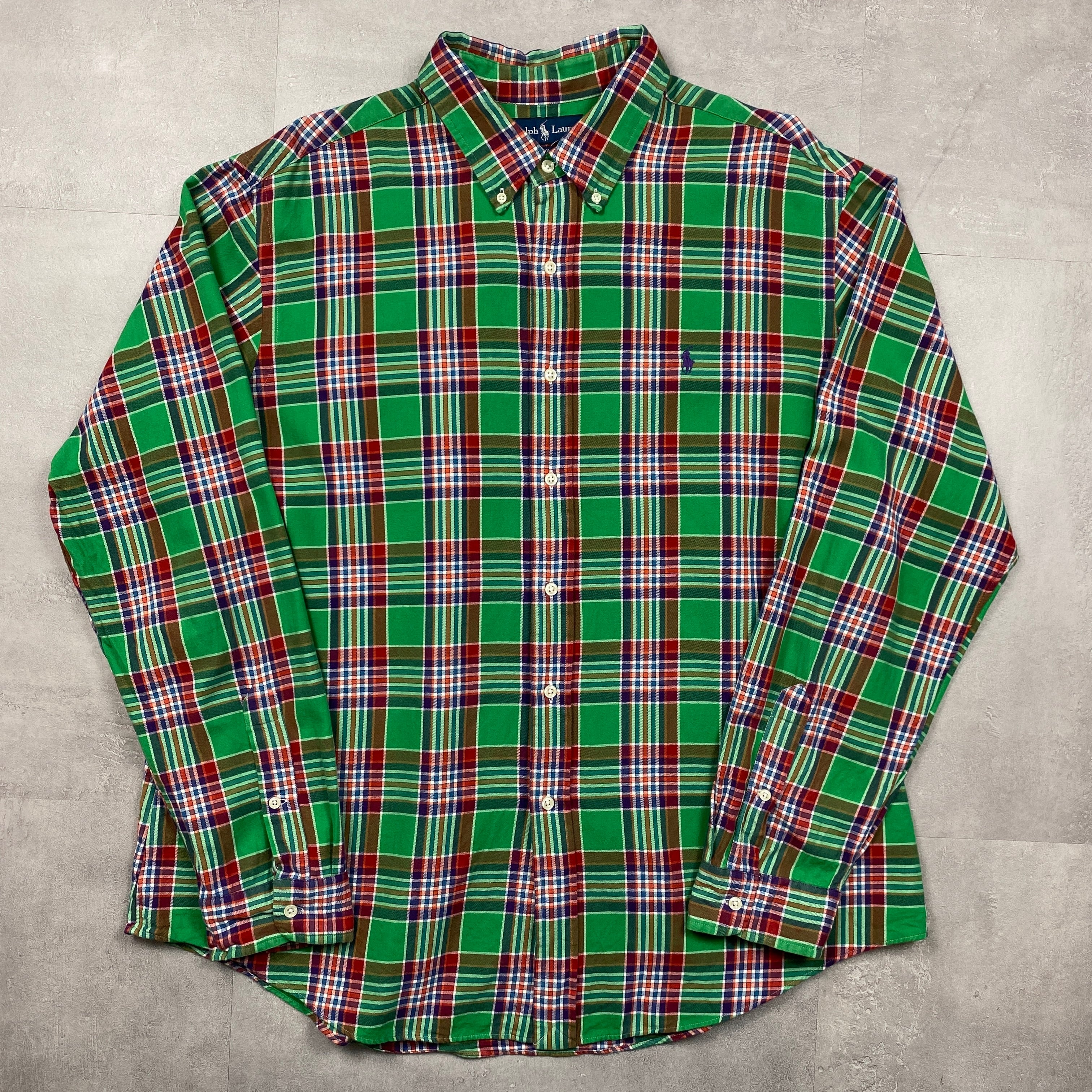 《XXL》 Ralph Lauren ラルフローレン CUSTOM FIT ボタンダウンシャツ チェック グリーン No.4189
