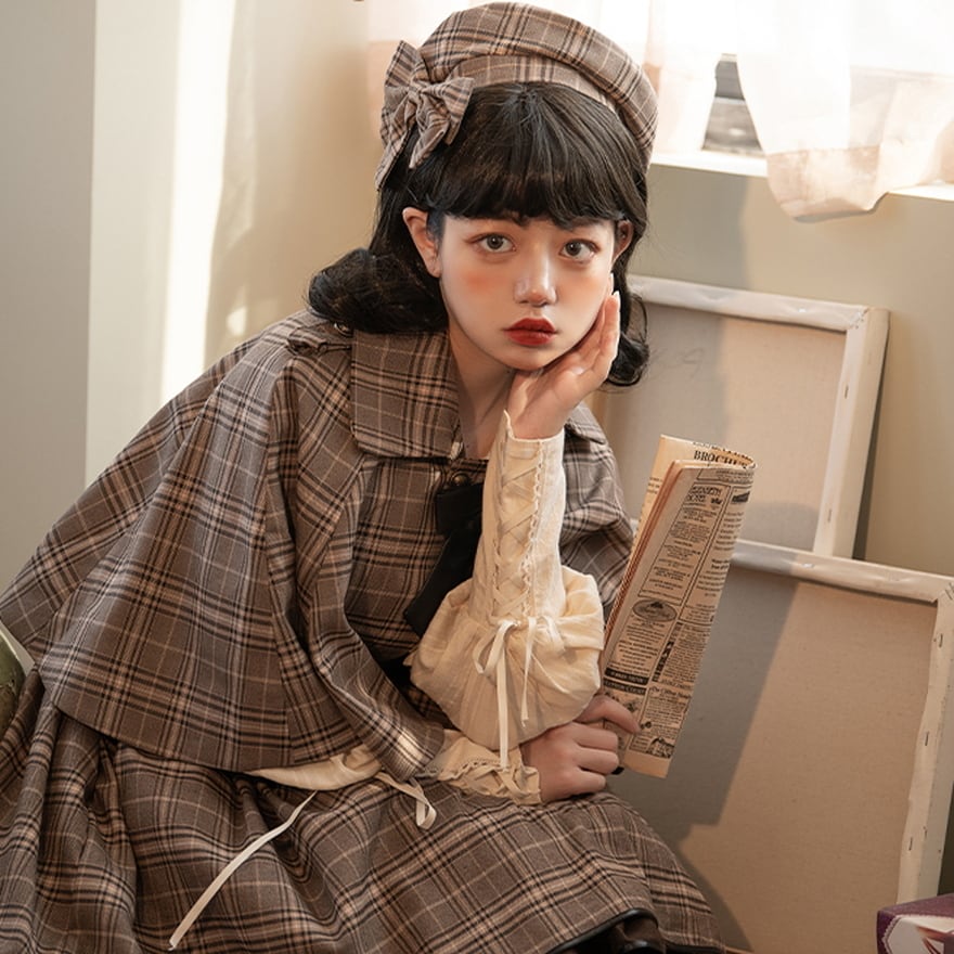 サブカル 服 地雷系 通販 ロリータ マント チェック柄 ブリティッシュスタイル スチパン レトロ サブカルファッション ストリート系