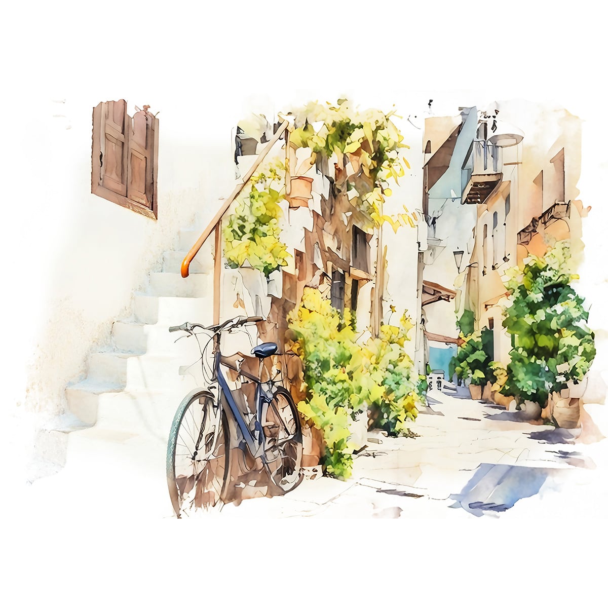 絵画 ギリシャ 風景画(街並み) クレタ島 ハニアの美しい通りの風景