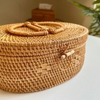 ラタン バスケット 手編み 収納ボックス 蓋付き かご 天然素材 ナチュラル インテリア 小物入れ 整理整頓 編みかご 収納かご アジアン雑貨 ボヘミアン 持ち手付き