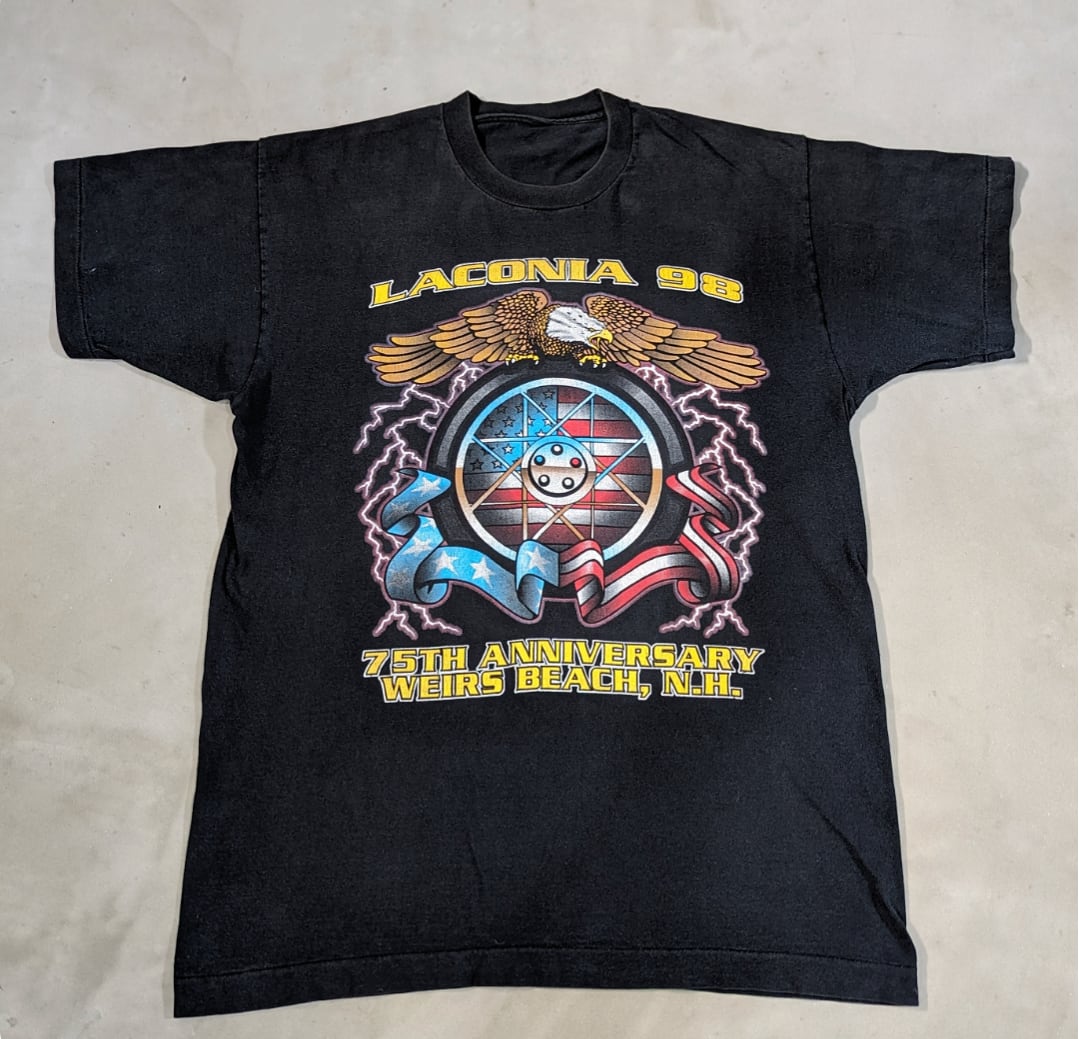 90's american thunder " LACONIA 98 moterCycle week 75th anniversary " print tee 小岩店