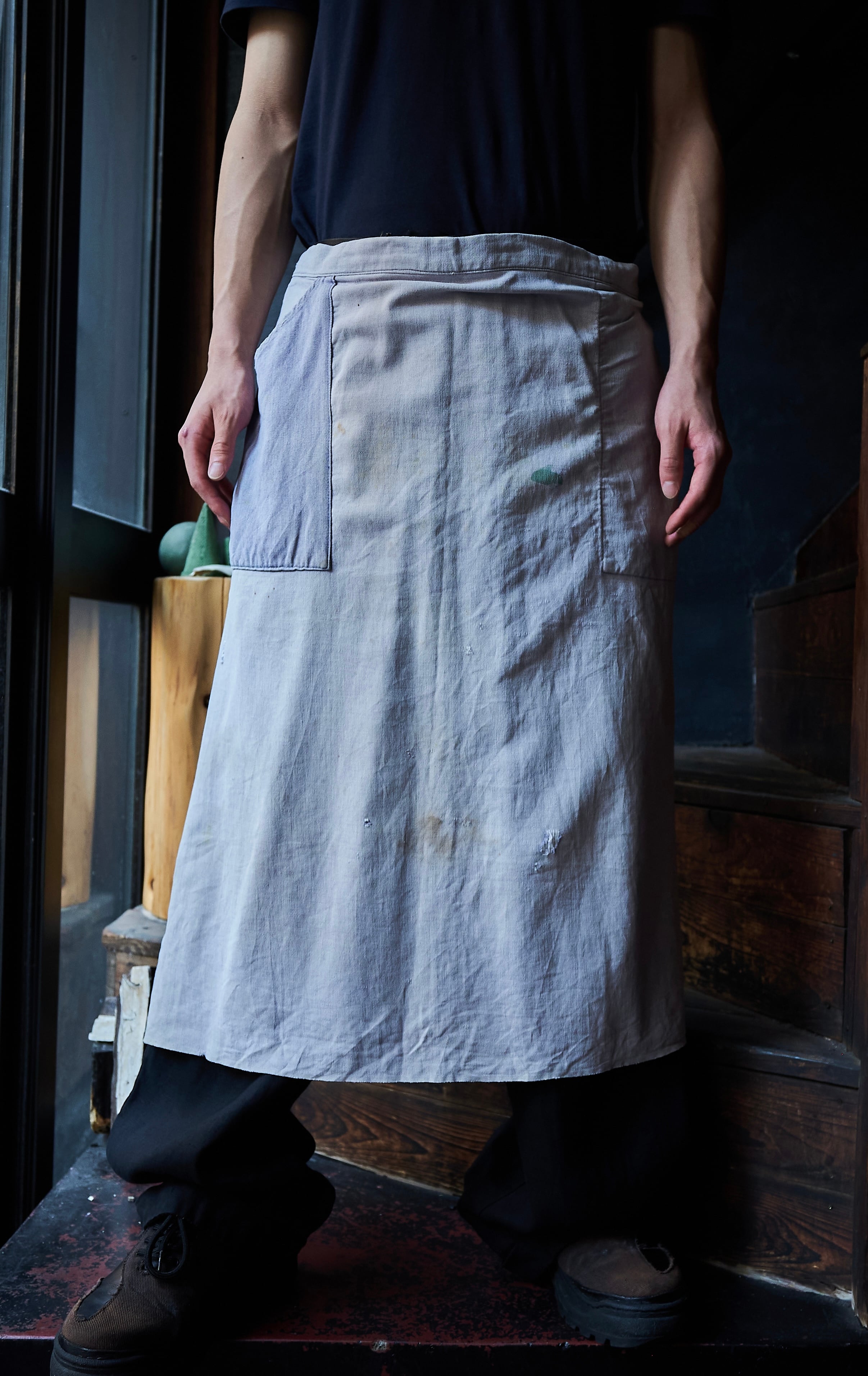 vintage france Faded boro reversible Cotton Apron | FOLLIEE.