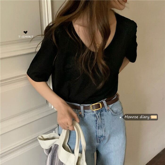 カラーTシャツ ルーズサマーカジュアルトップス 夏物 モンロー61986828377