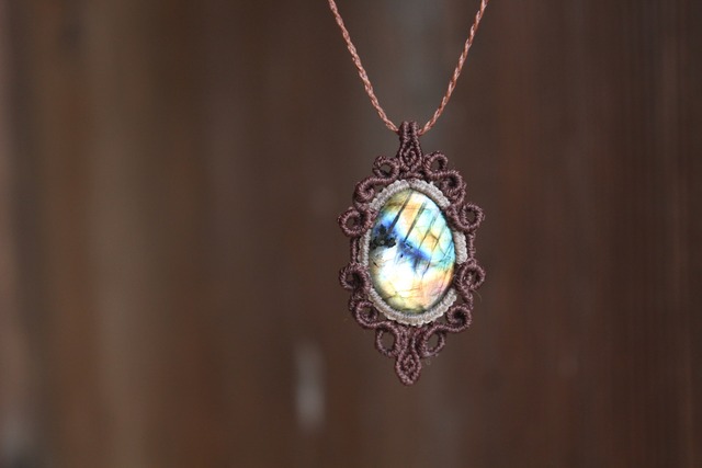 Multi color Labradorite  micro macrame design pendant