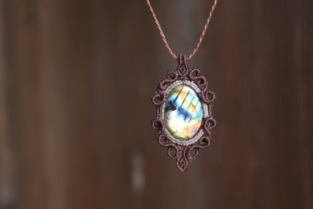 Multi color Labradorite  micro macrame design pendant