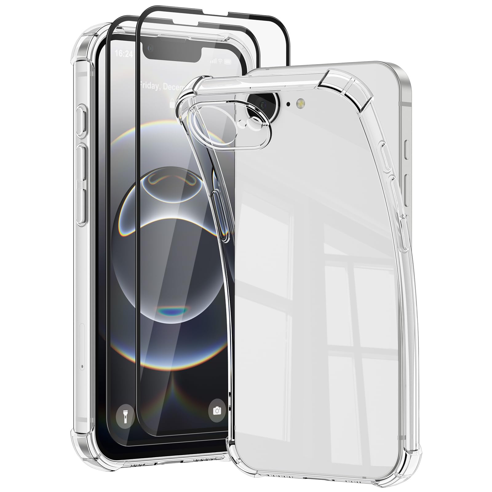 【1+2枚ガラスフイルム】iPhone 17e/16e用 ケース TPU透明保護 指紋防止 落下防止 ガラスフィルム2枚付属 四隅の補強