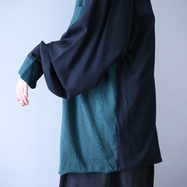 "green×black" good coloring switching design loose shirt