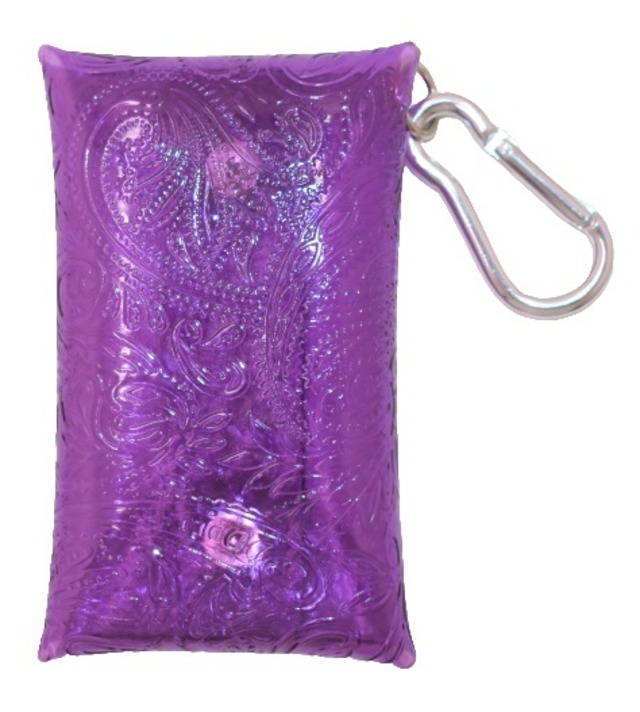 エンボス (ペイズリー柄) クリアケース 小物 透明 持ち運び (ラベンダー) カラビナ付 ポーチ 工房 手作り 日本製 エコパッケージ MX-0025-213