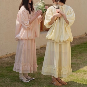 【2点セット】2色/ボリューム袖ブラウス+フレアパンツ ・10450 【2点セット】2色/ボリューム袖ブラウス+フレアパンツ ・10450