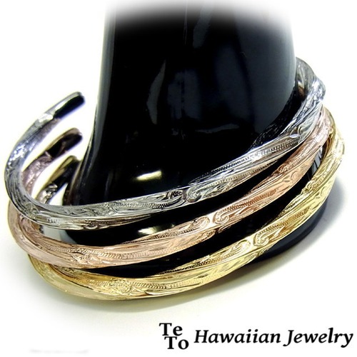 【ハワイアンジュエリー / HawaiianJewelry】 バングル ゴールド ピンクゴールド スチールシルバー (gbg886)