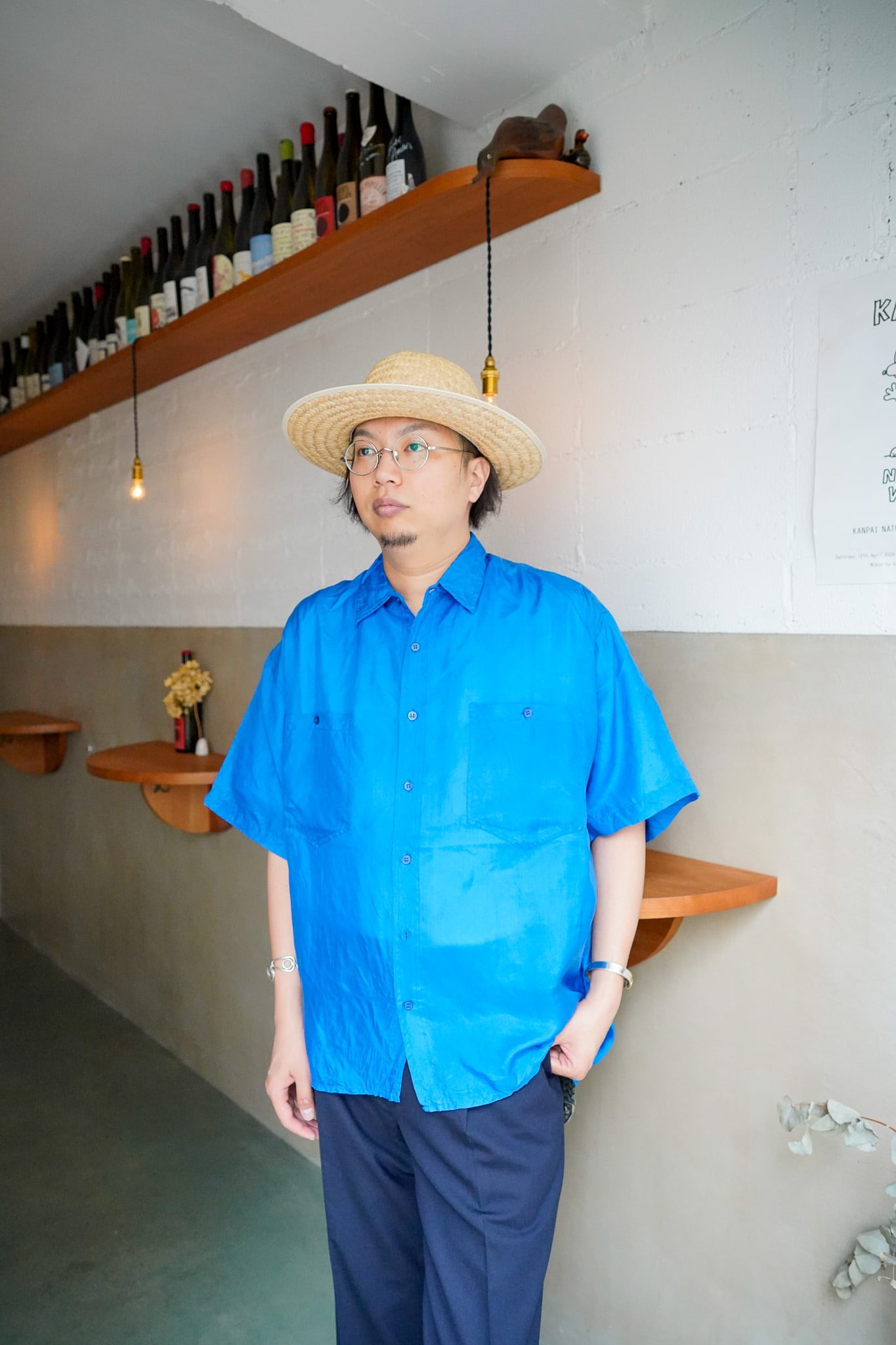 【1990s】"Silk 100%" Blue Color Short Sleeve Shirts / 6-172