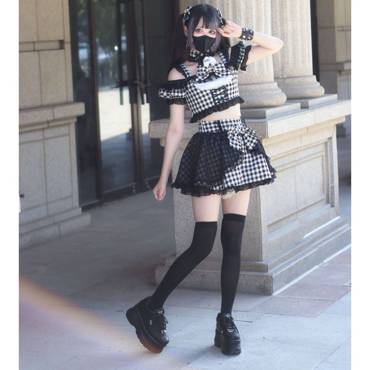 ギンガムチェック・レースアップセットアップ | Maiden's Rêve