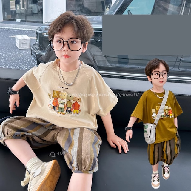 【80㎝-140㎝】セットアップ　2点セット　半袖　カジュアル　男の子　子供服 人気　おしゃれ 韓国版　キュート　オシャレ　可愛い