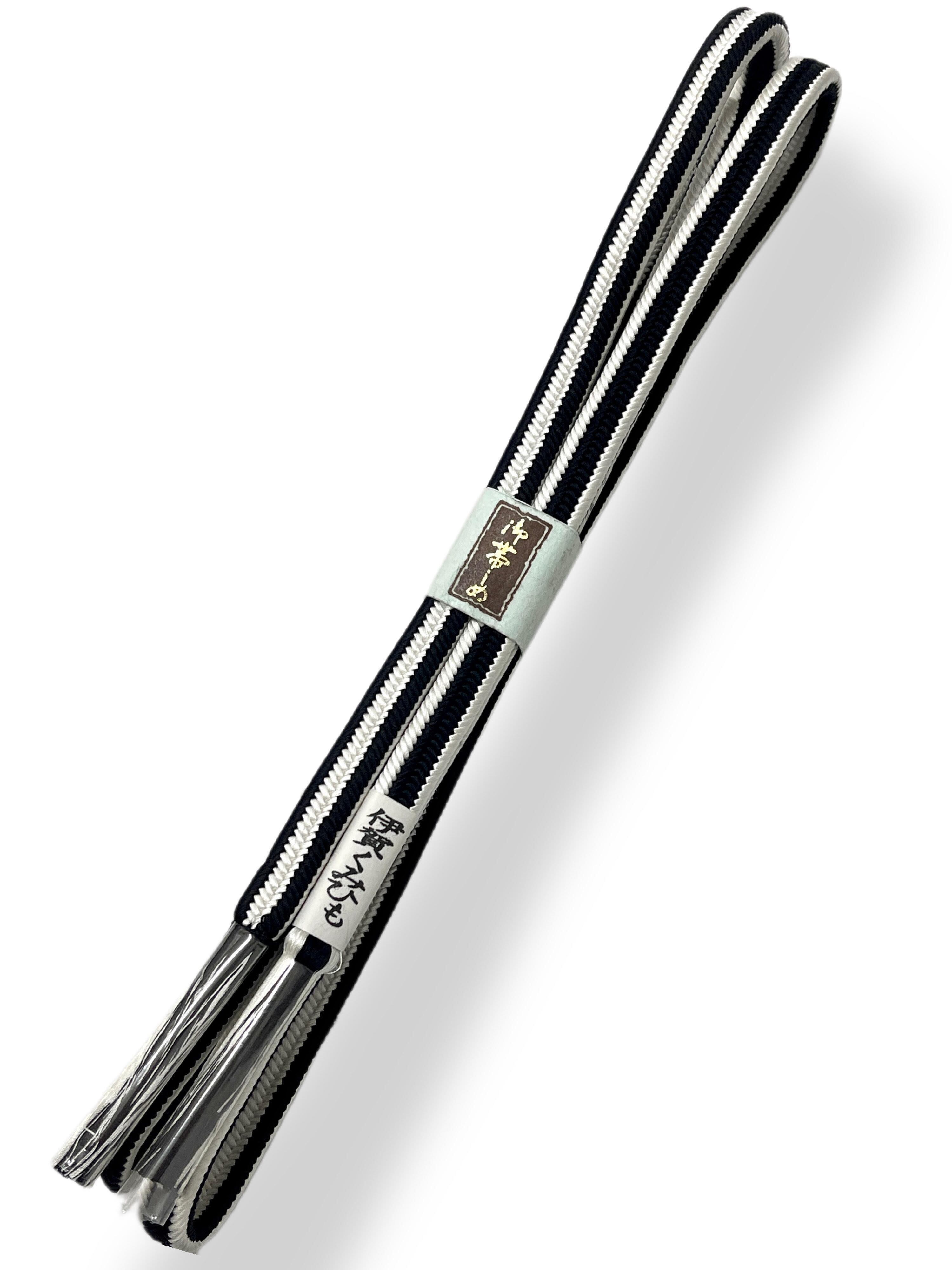 帯締め 伊賀くみひも 正絹 黒白ストライプ