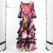 フラメンコ 衣装 prima boutique プリマブティック ドレス ワンピース ブラック系 ピンク系 レッド系 黒 ピンク 赤 紫 光沢 ボランテ フリル ダンス パーティ 発表会 水玉 花柄 総柄 模様 舞台衣装 ダンス衣装