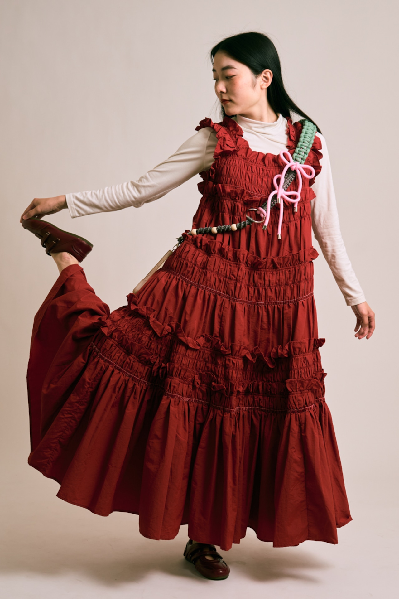 2way thick ribbon strap Dusty Pink