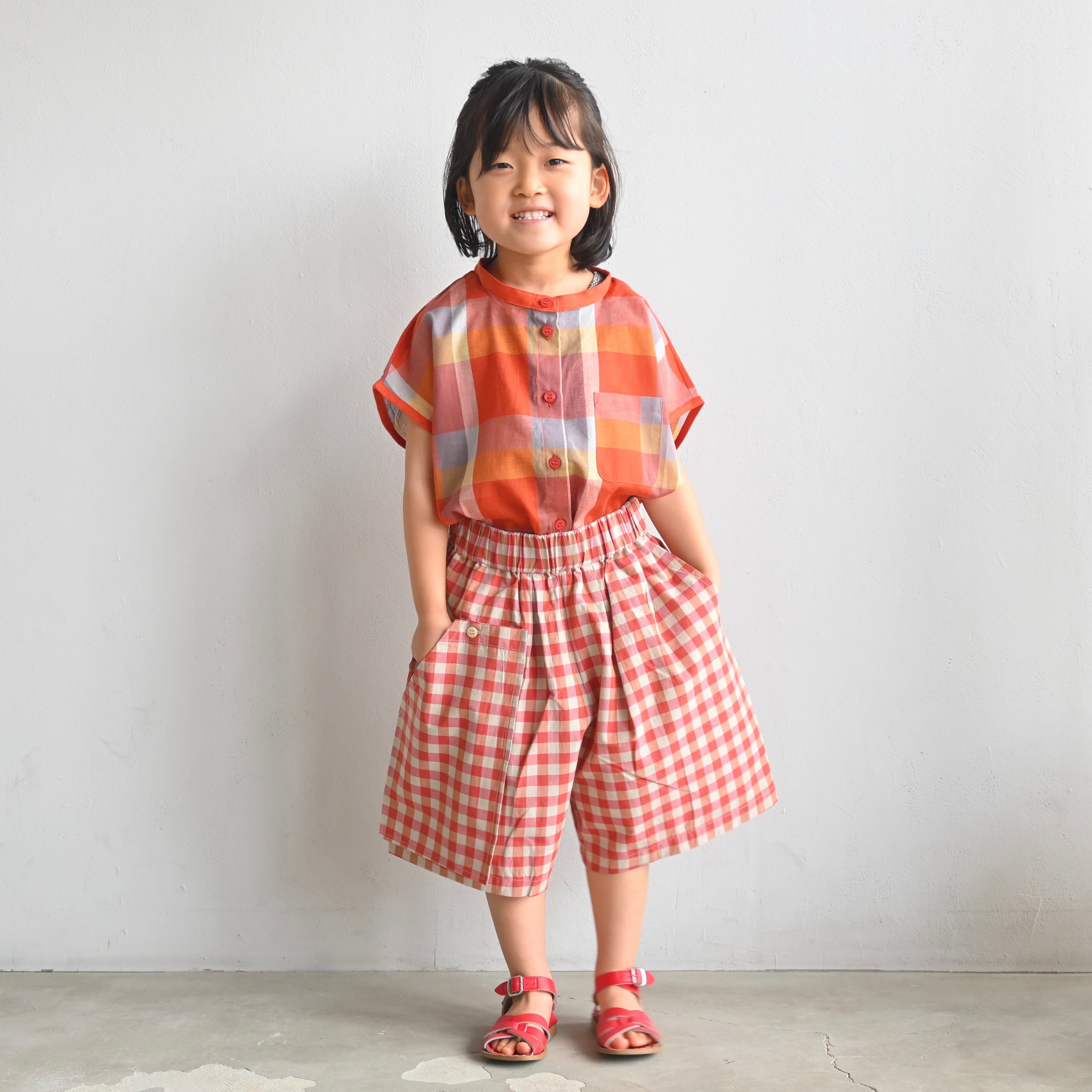 《michirico 2023SS》Collarless check shirts / red check / S