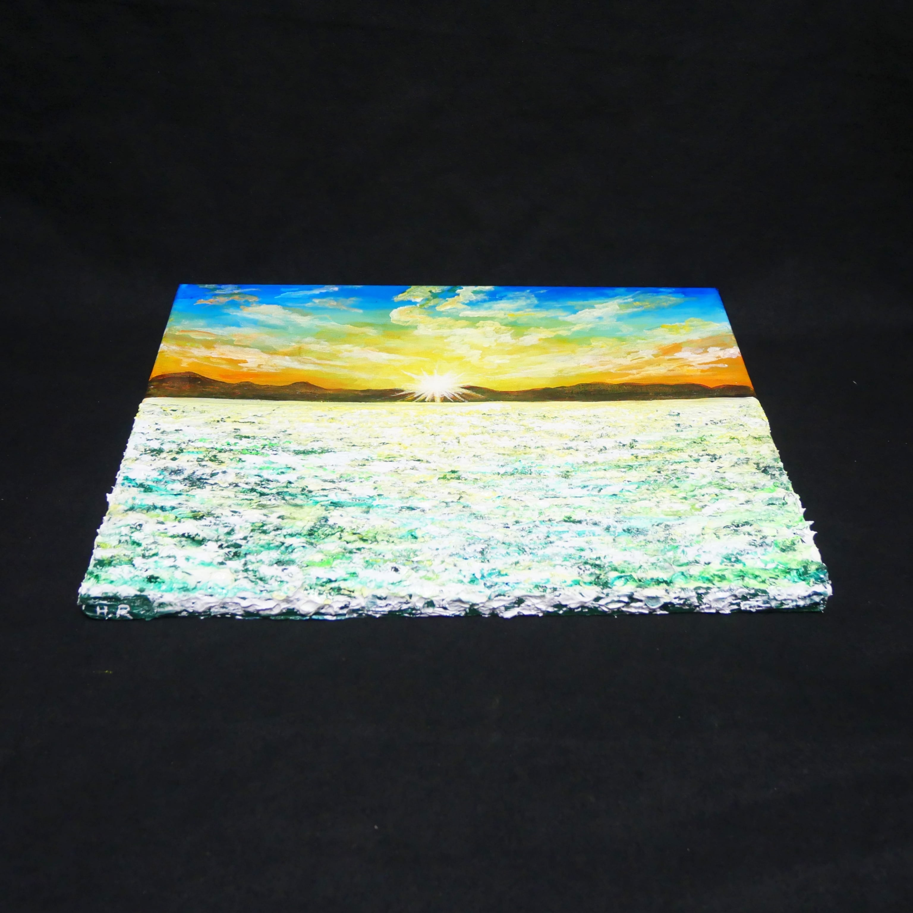 油絵 油彩 油彩画 絵 絵画　【草原に咲く白い花と朝日】 油絵 油彩 油彩画 絵 絵画 【草原に咲く白い花】 | HIROSHI1990