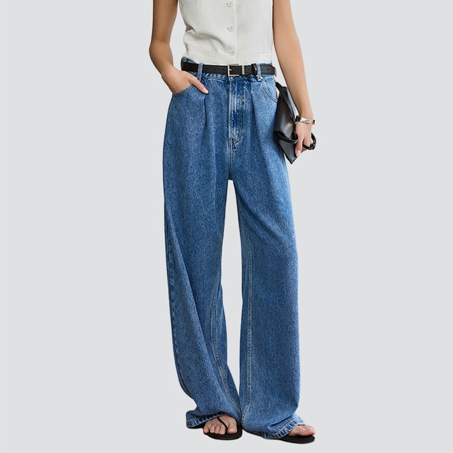 Stacked tuck wide denim A00163