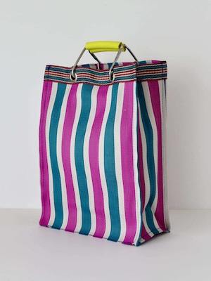 リサイクル プラスチック ストライプ バッグ レクタングル（ピンク／ブルー） / Recycled Plastic Stripe Bag Rectangle PUEBCO