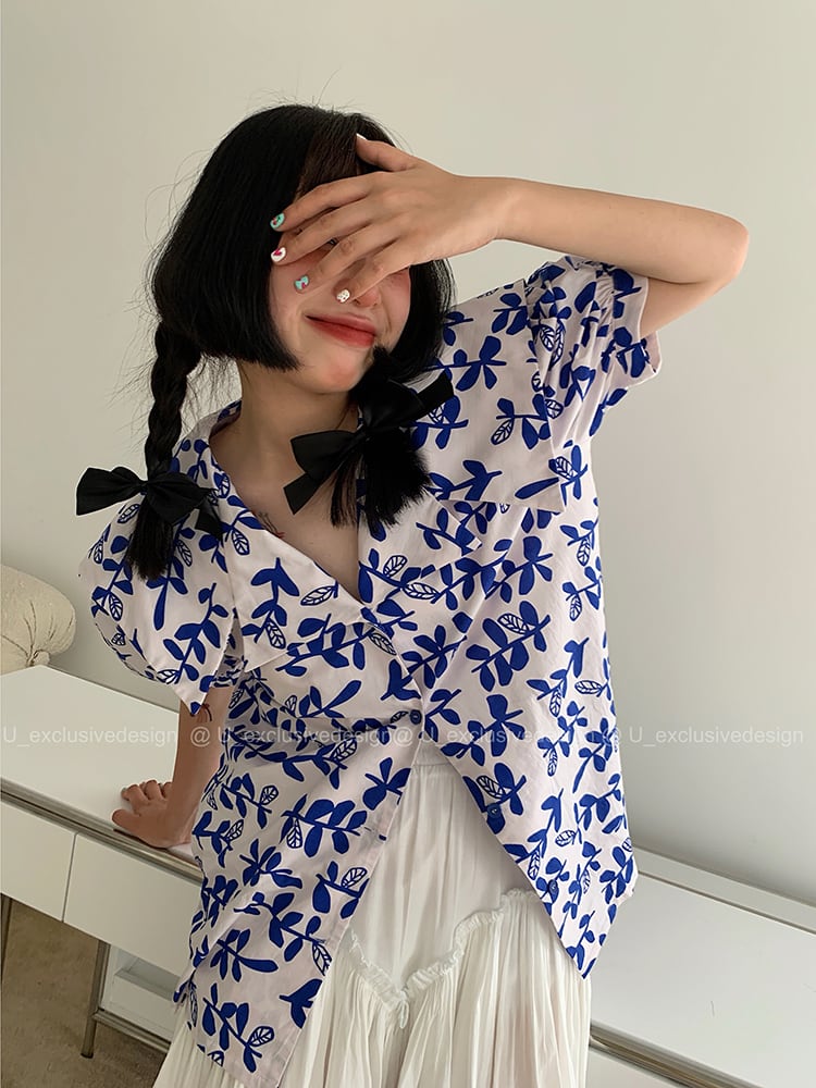 フローラルシャツ サマールーズ薄手スリーブ 夏物 花柄 ビッグFスモールZ韓国63000667673