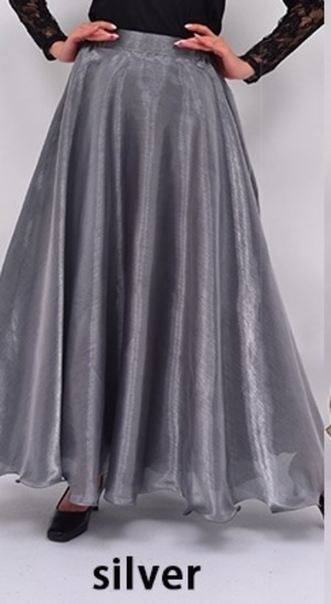送料無料 未使用 発表会 舞台衣装 結婚式 演奏会 ステージ フレア－ ロング丈 オーガンジー フォ－マル スカート 11号 L (SKN9308)