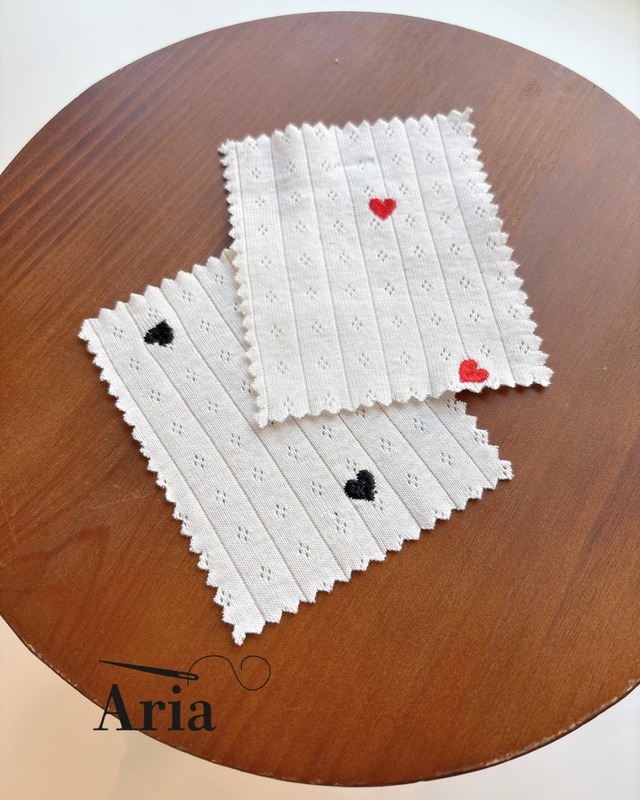 【15日〜順次発送】ハート刺繍リブアイレットニット生地N0013