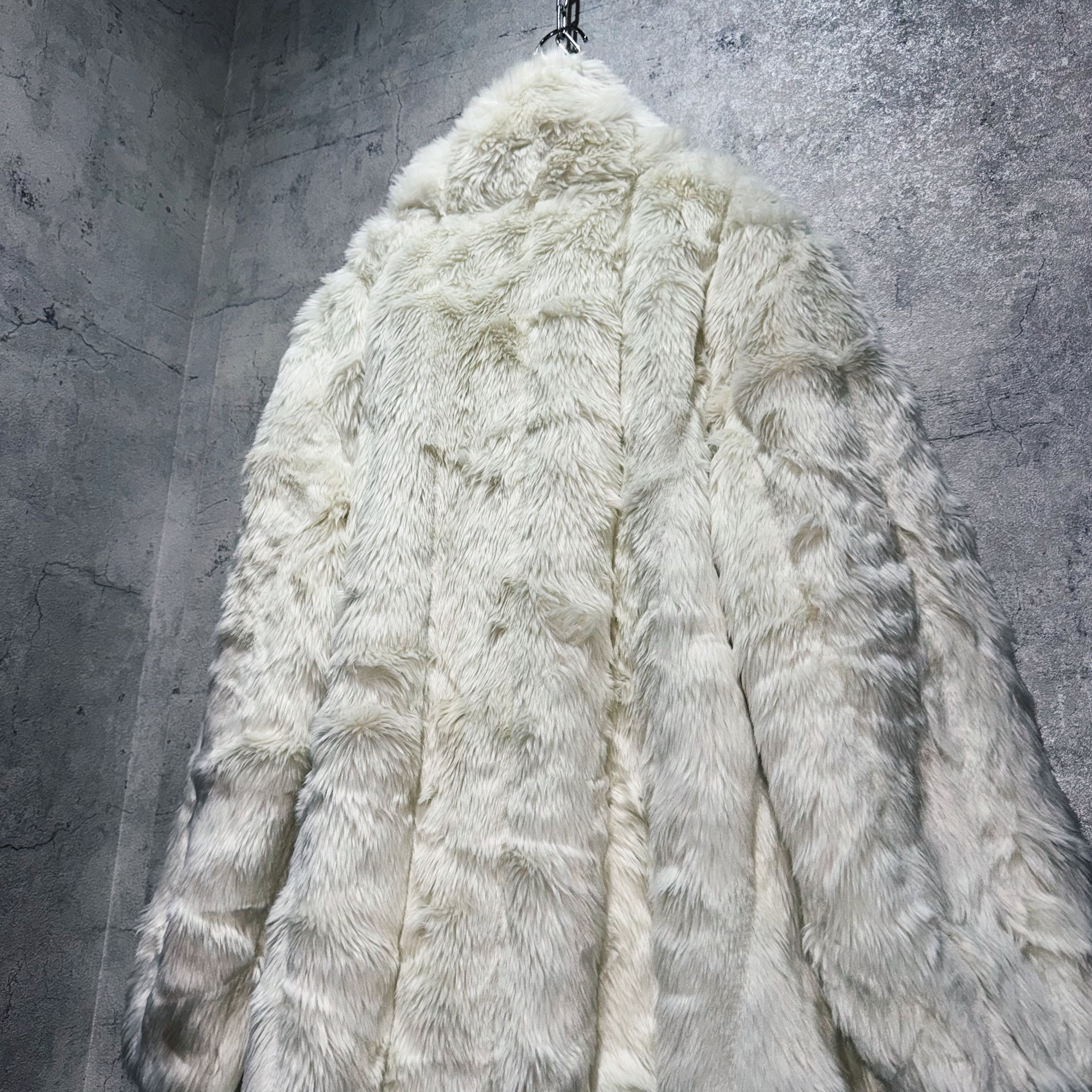 vintage off white color zip-up design Faux Fur coat | ayne