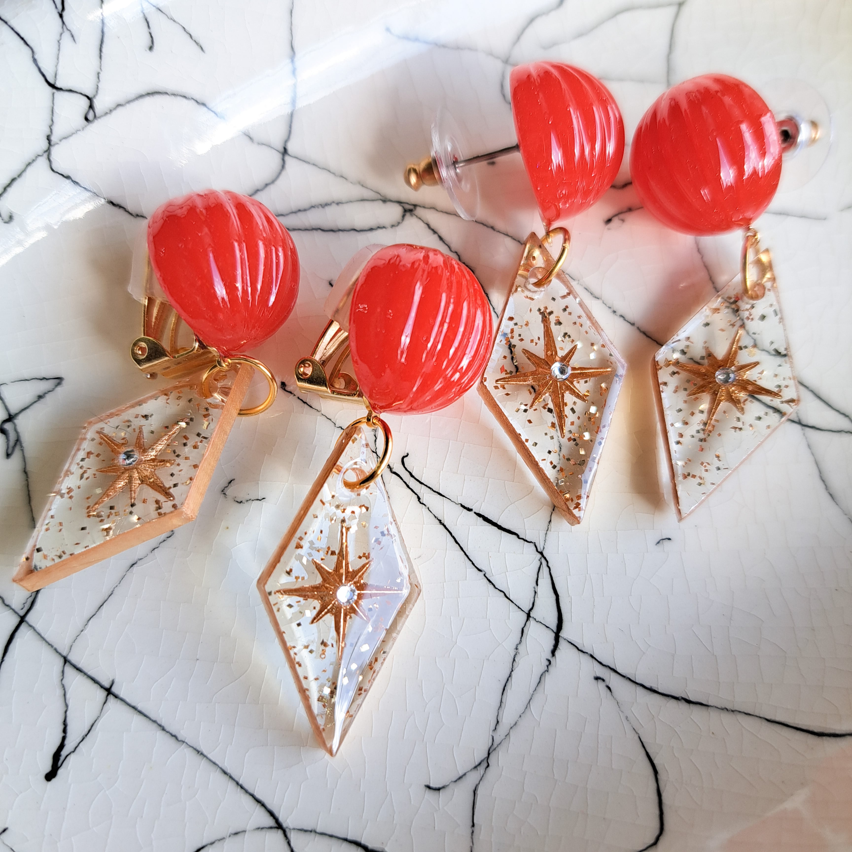 Mid-Century Style Starburst Candy Earrings 【キャンディレッド